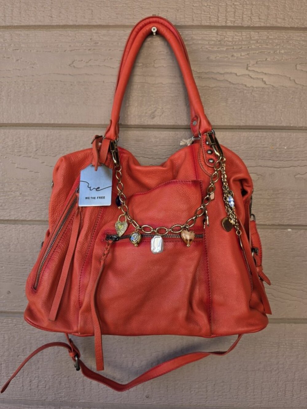 Free People Large Emerson Leather Tote Bag Red Clay NWT Charms